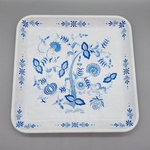 Vintage Maxey Blue Onion Decorated Tin Tray is 13 1/4" square